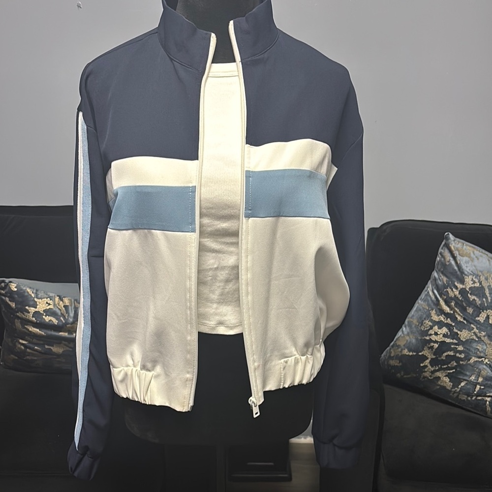 Zara Navy and White Track Jacket